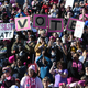 Demonstrators attend the Women’s March ‘Power to the Polls’ voter registration tour launch, Las Vegas, January 21, 2018. Photo: Getty.